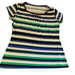 Worthington Womens Multicolor Striped Short Sleeve Top Size Large Polyester